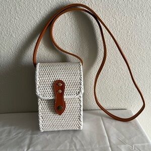 Brand New: Tan and White Rattan Crossbody Bag